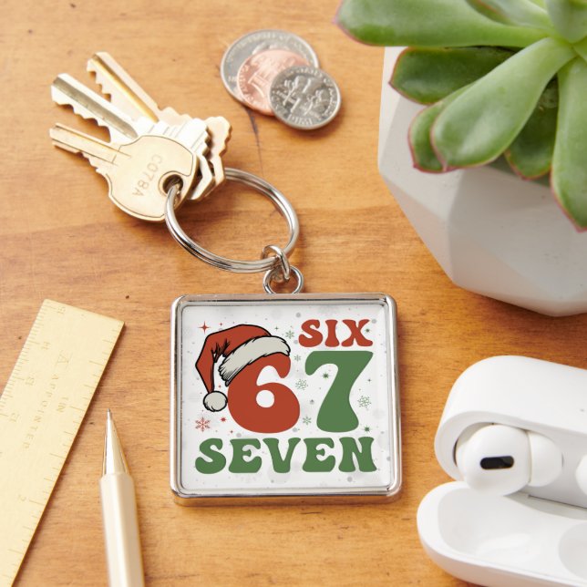 Six Seven 67 Funny Santa Hat Christmas Xmas Meme Key Ring (Desk)