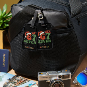 Six Seven 67 Funny Santa Hat Christmas Xmas Meme Luggage Tag