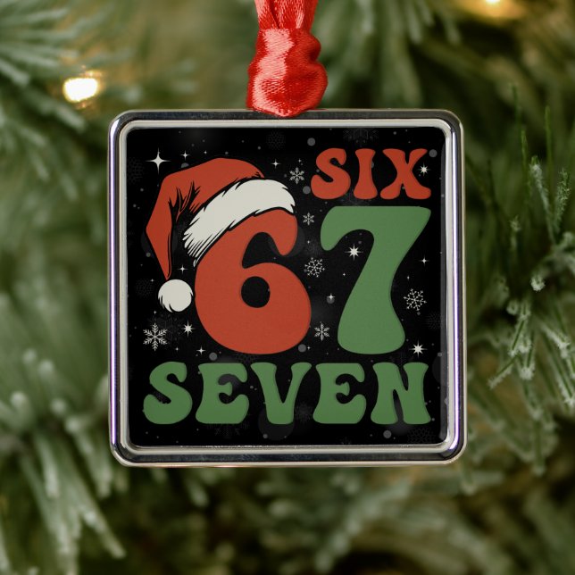 Six Seven 67 Funny Santa Hat Christmas Xmas Meme Metal Ornament (Tree)