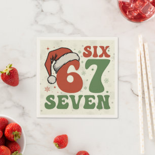 Six Seven 67 Funny Santa Hat Christmas Xmas Meme Napkin