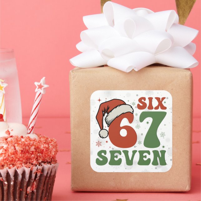 Six Seven 67 Funny Santa Hat Christmas Xmas Meme Square Sticker (Party)