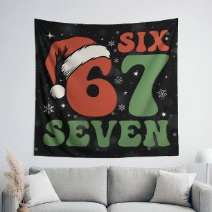 Six Seven 67 Funny Santa Hat Christmas Xmas Meme Tapestry