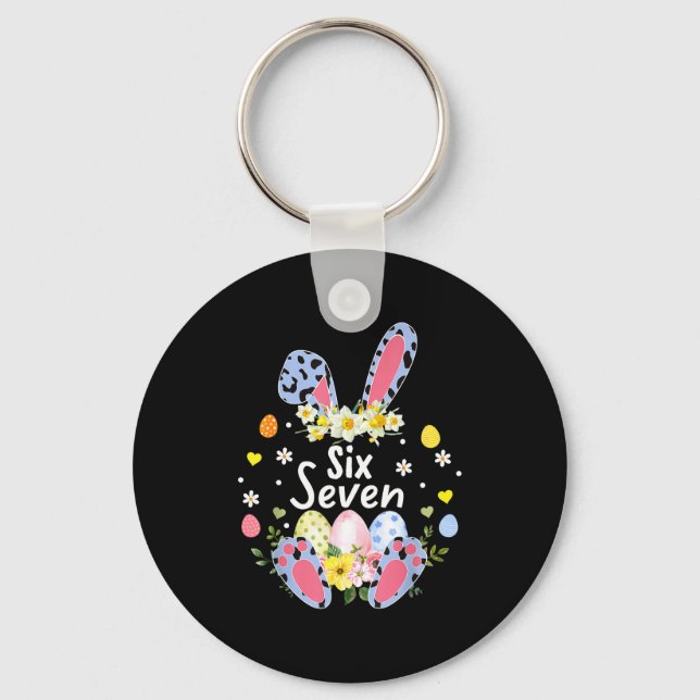 Six Seven 67 Meme 6 7 Bunny Leopard Kids Funny Eas Key Ring (Front)