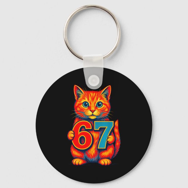 Six Seven 67 Meme 6 7 Cat Youth Boy Girl  Key Ring (Front)