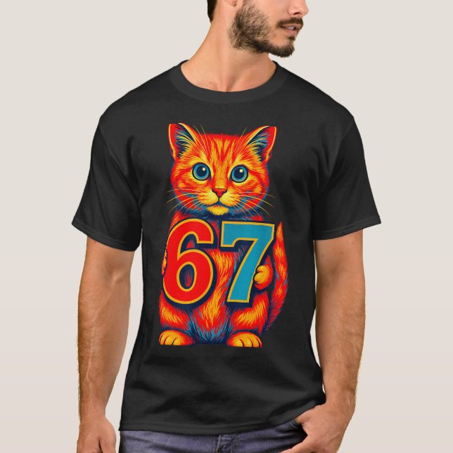 Six Seven 67 Meme 6 7 Cat Youth Boy Girl  T-Shirt (Front)