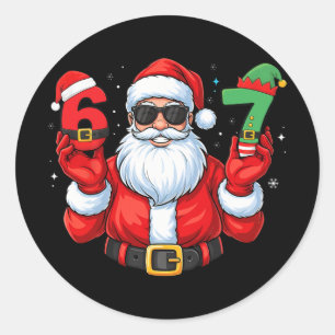 Six Seven 67 Meme 6 7 Elf Santa Christmas Pajamas Classic Round Sticker
