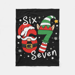 Six Seven 67 Meme 6 7 Elf Santa Christmas Pajamas Fleece Blanket