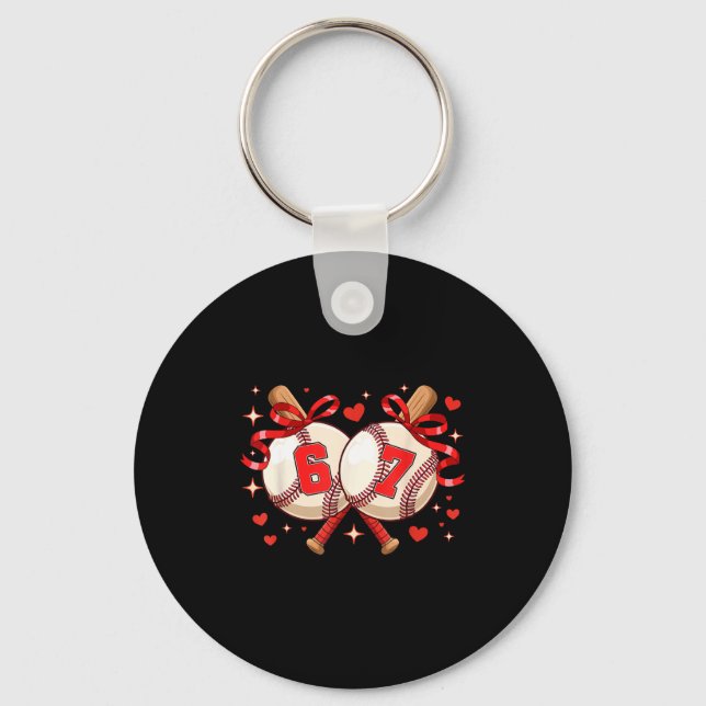 Six Seven 67 Meme Baseball Key Ring (Front)
