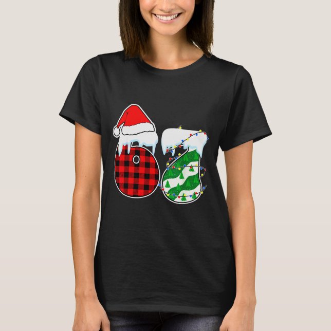 Six Seven 67 Meme Christmas Lights Santa Hat Ugly  T-Shirt (Front)