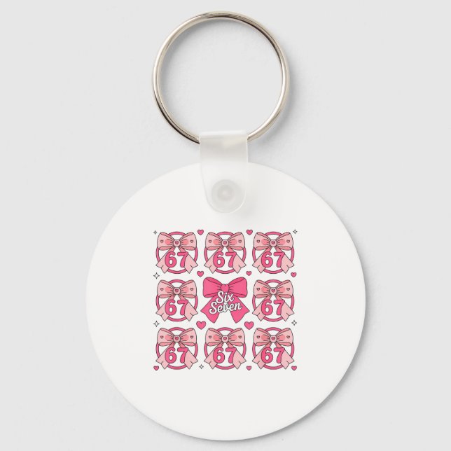 Six Seven 67 Meme Coquette Bow 6 7 Valentines Day  Key Ring (Front)
