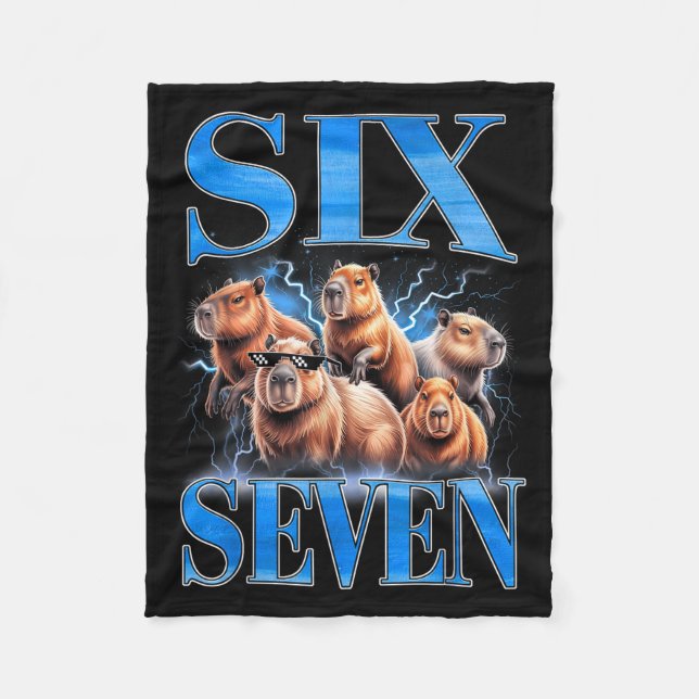 Six Seven 67 Meme Funny Capybara Bootleg Graphic  Fleece Blanket (Front)