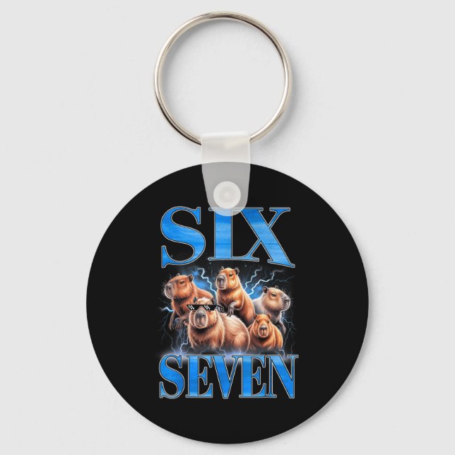 Six Seven 67 Meme Funny Capybara Bootleg Graphic  Key Ring (Front)