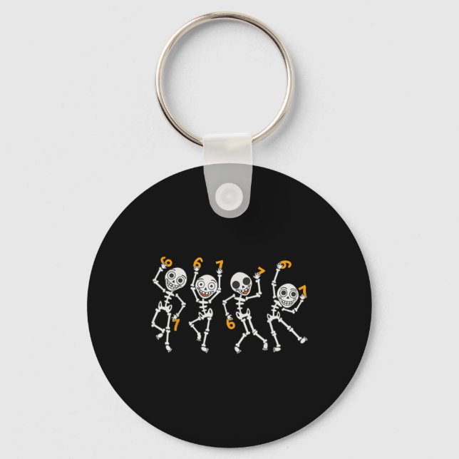 Six Seven 67 Meme Funny Halloween Dancing Skeleton Key Ring (Front)