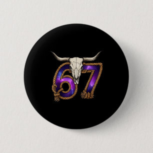 Six Seven 67 Meme Funny Western Cowboy Bull Skull 6 Cm Round Badge