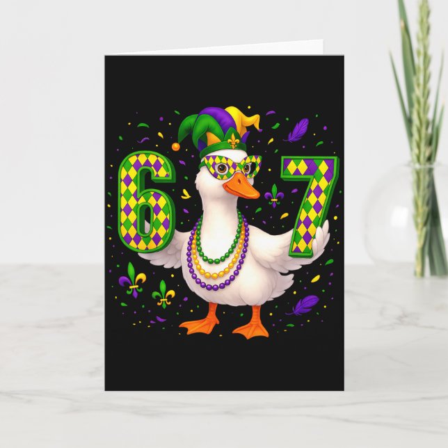 Six Seven 67 Meme Goose With Jester Hat &amp; Bead Card (Front)