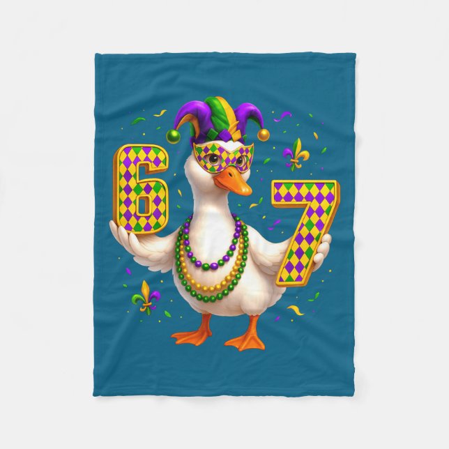 Six Seven 67 Meme Goose With Jester Hat &amp; Bead Fleece Blanket (Front)