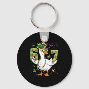 Six Seven 67 Meme Goose With Jester Hat &amp; Bead Key Ring