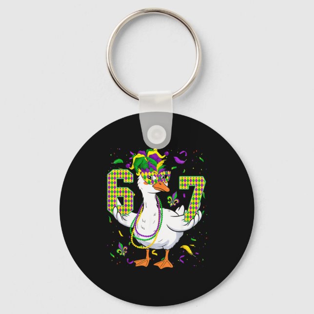 Six Seven 67 Meme Goose With Jester Hat &amp; Bead Key Ring (Front)
