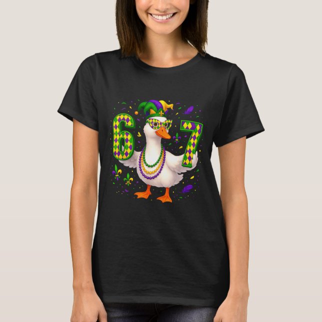 Six Seven 67 Meme Goose With Jester Hat &amp; Bead T-Shirt (Front)