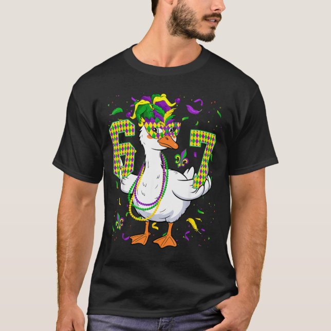Six Seven 67 Meme Goose With Jester Hat &amp; Bead T-Shirt (Front)