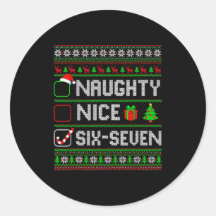 Six Seven 67 Meme Nice Naughty Christmas Pajamas M Classic Round Sticker