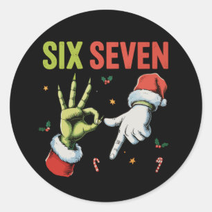 Six Seven 6 7 67 Meme Christmas Funny Xmas Santa Classic Round Sticker