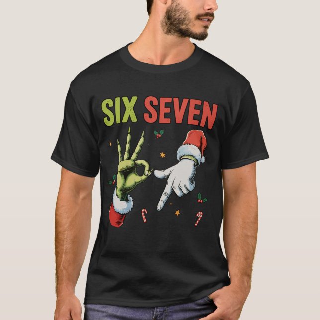 Six Seven 6 7 67 Meme Christmas Funny Xmas Santa T-Shirt (Front)