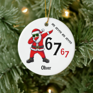 Six Seven 6 7 67 Meme Santa Dubbing Personalized Ceramic Ornament