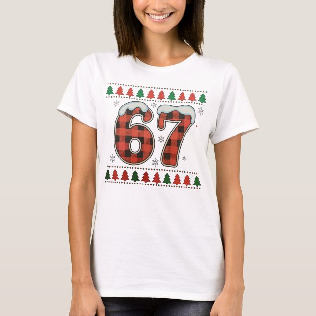 Six Seven 6 7 Buffalo Plaid Ugly Christmas Sweater (Front)