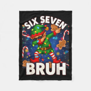 Six Seven 6 7 Funny Bruh Christmas Dabbing Elf Mat Fleece Blanket