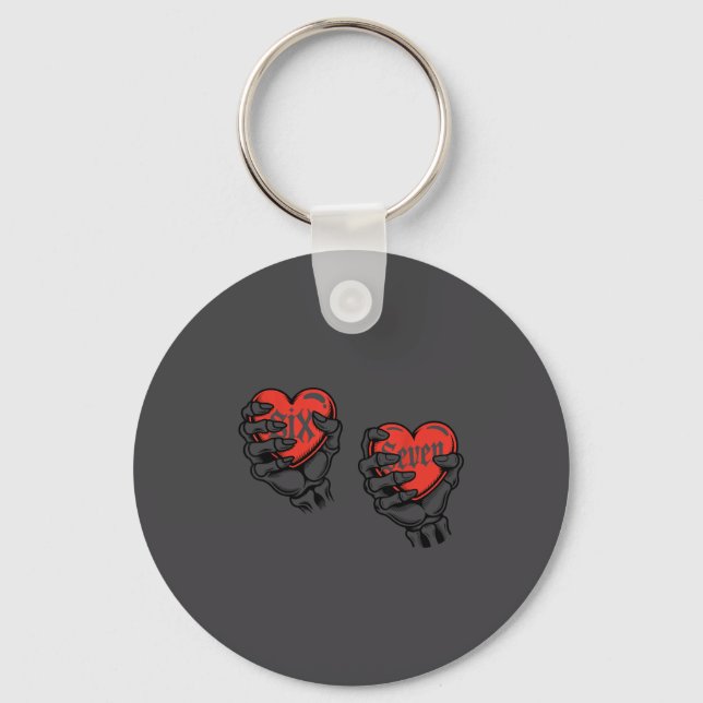 Six Seven 6 7 Meme 67 Skeleton Hand Valentine Cost Key Ring (Front)