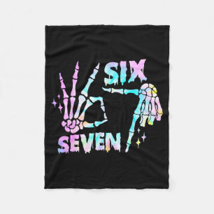 Six Seven 6 7 Meme Funny Skeleton Hands Sign Let's Fleece Blanket
