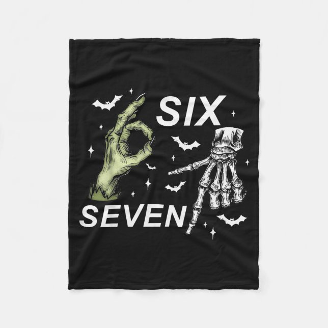 Six Seven 6 7 Meme Funny Witch Skeleton Hands Hall Fleece Blanket (Front)