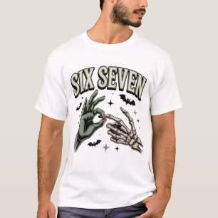 Six Seven 6 7 Meme Funny Witch Skeleton Hands T-Shirt