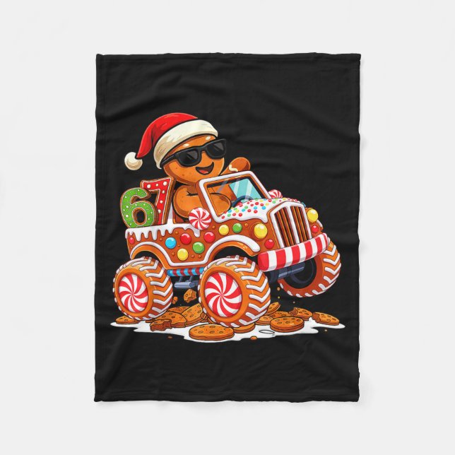 Six Seven 6 7 Monster Truck Gingerbread Man Christ Fleece Blanket (Front)