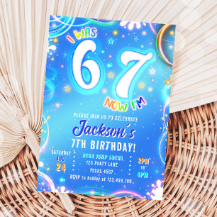 Six Seven 6 7 Neon Glow Groovy Space Boy Birthday Invitation