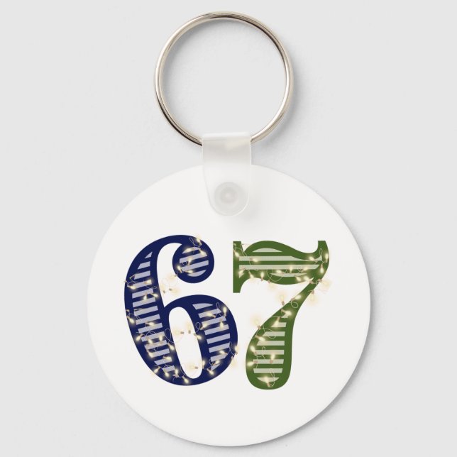 Six Seven 6 7 Trend Blue & Green Modern Key Ring (Front)