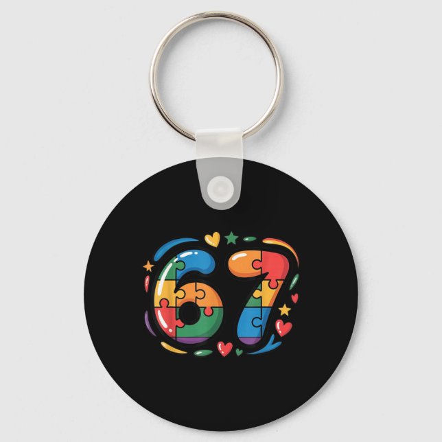 Six Seven Autism Awareness 67 Key Ring (Front)