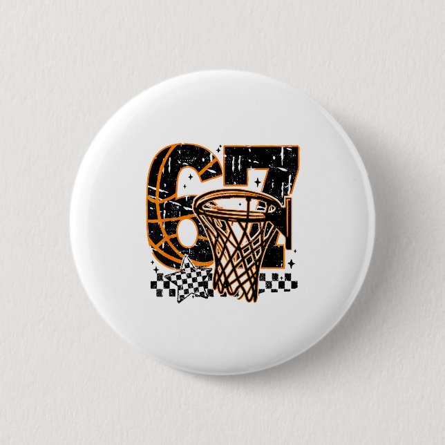 Six Seven Basketball, Funny 67 Basketball, Retro G 6 Cm Round Badge (Front)