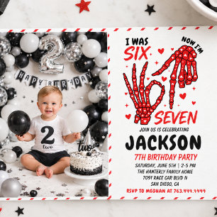 Six Seven Birthday Skeleton Hands Party Invitation