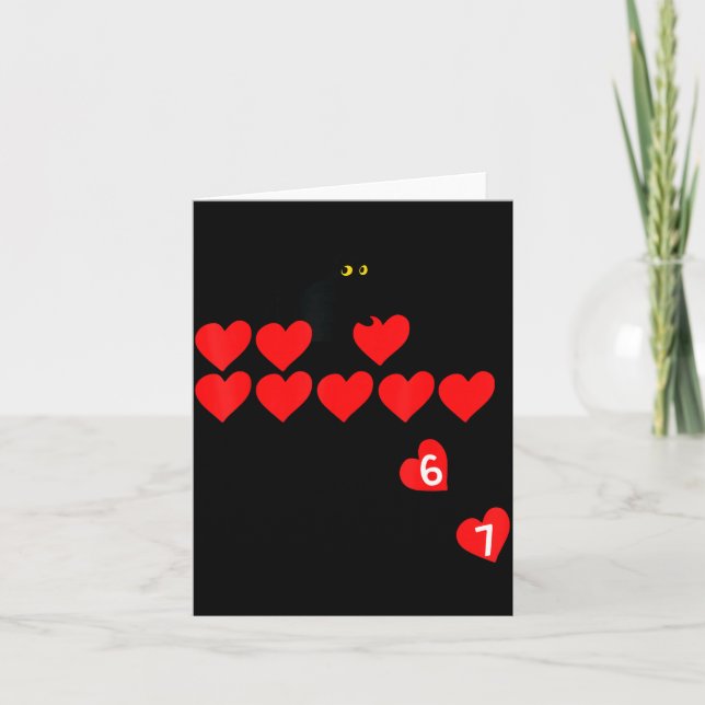 Six Seven Black Cat Knocking Off Hearts Funny 67 V Card (Front)