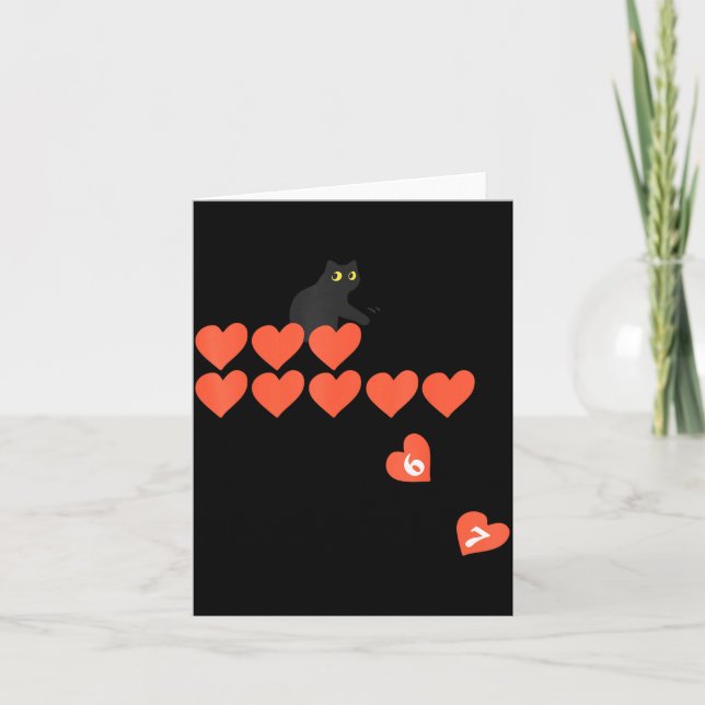 Six Seven Black Cat Knocking Off Hearts Funny 67 V Card (Front)