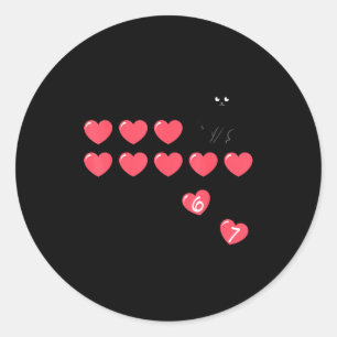 Six Seven Black Cat Knocking Off Hearts Funny 67 V Classic Round Sticker