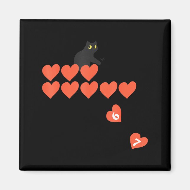Six Seven Black Cat Knocking Off Hearts Funny 67 V Magnet (Front)