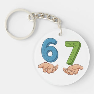 Six Seven Blue Green Brain Rot Key Ring