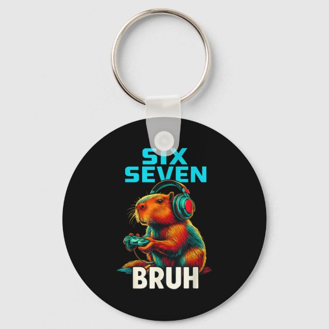 Six Seven Bruh 67 Meme Funny Capybara  Key Ring (Front)