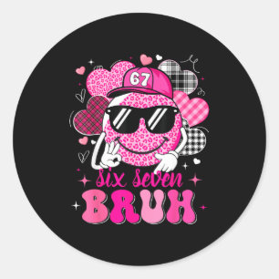 Six Seven Bruh 67 Meme Smile Face Valentines Boys  Classic Round Sticker