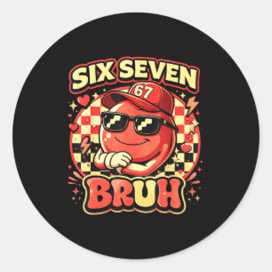 Six Seven Bruh 67 Meme Smile Face Valentines Day B Classic Round Sticker