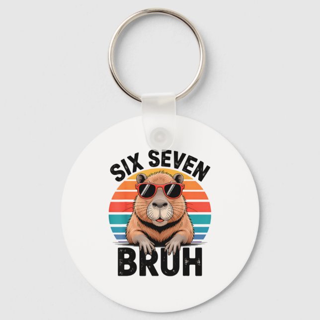 Six Seven Bruh 6 7 Meme Funny Capybara 6 7  Key Ring (Front)