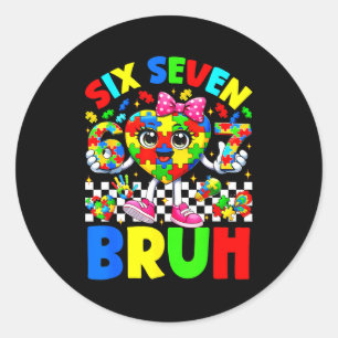 Six seven bruh 6 7 puzzle heart 67 autism awarenes classic round sticker